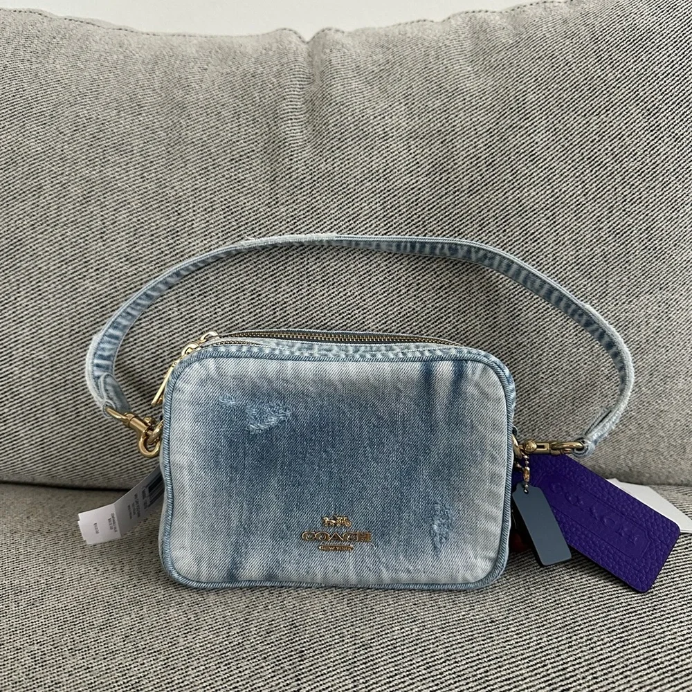 NWT Coach Mini Carey Crossbody Bag Loved Denim With Charms CEK75
